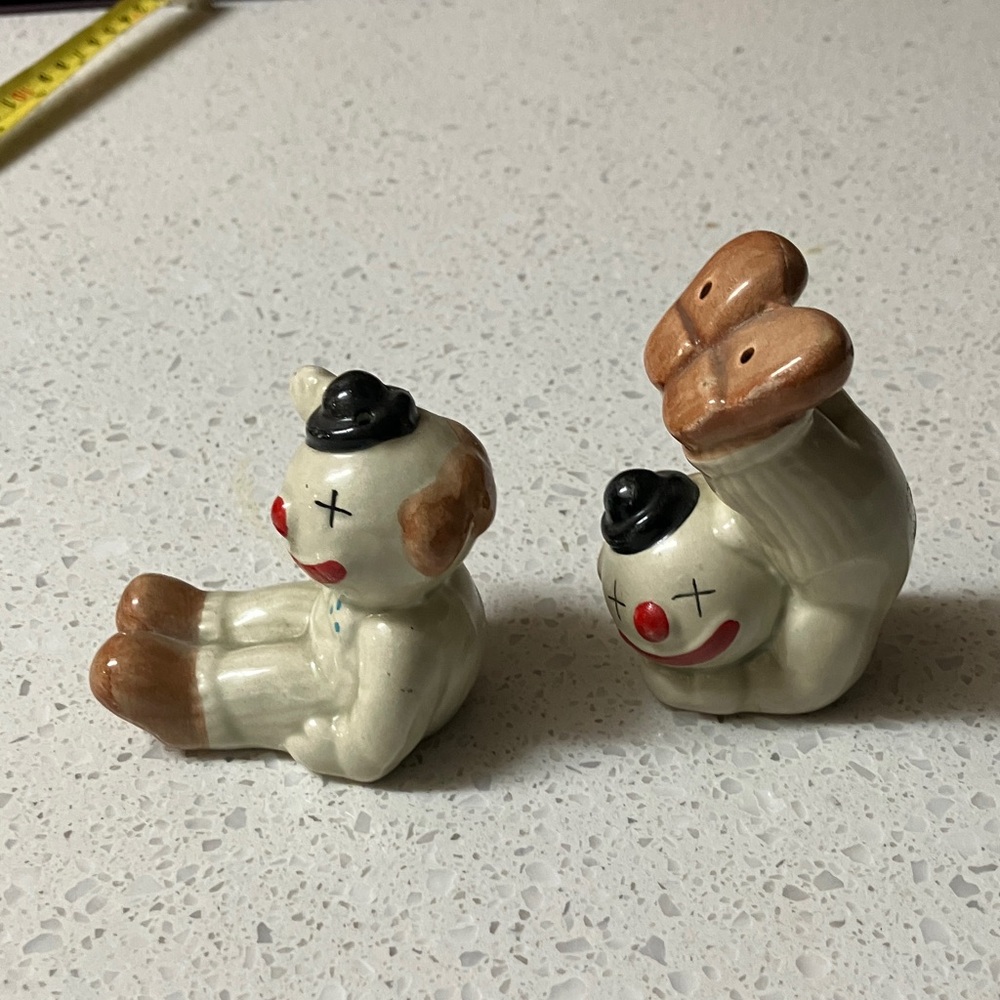Ceramic Clown Salt and Pepper Shaker Set in Cream and Brown